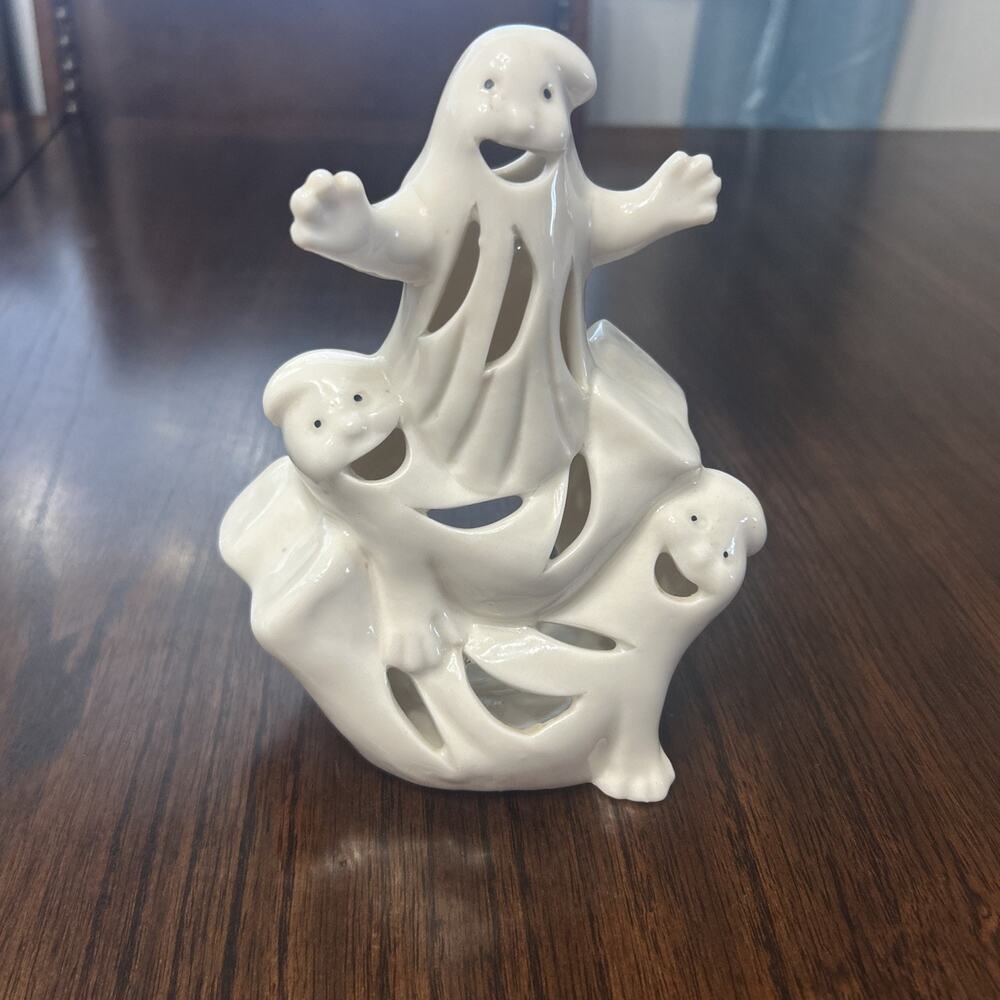 Ghost Trio Ceramic Decoration Halloween Cute Spooky Ghoul Party Tealight Holder